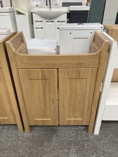 (COLLECTION ONLY) FLOOR STANDING 2 DOOR SEMI RECESSED SINK UNIT IN OAK EFFECT 600 X 300 X 830MM - RRP £285: LOCATION - D4