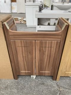 (COLLECTION ONLY) FLOOR STANDING 2 DOOR SEMI RECESSED SINK UNIT IN MATT WALNUT 600 X 300 X 830MM - RRP £285: LOCATION - D4