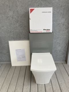 (COLLECTION ONLY) 450 X 210MM W/C UNIT IN GLOSS DOVE GREY WITH A WHITE SOLID SURFACE 600 X 450MM TOP, BTW PAN & SEAT WITH CONCEALED CISTERN FITTING KIT - RRP £780: LOCATION - D4