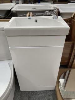 (COLLECTION ONLY) FLOOR STANDING 1 DOOR CLOSET SINK UNIT IN WHITE WITH A 470 X 280MM STH CERAMIC BASIN COMPLETE WITH A MONO BASIN MIXER TAP & CHROME SPRUNG WASTE - RRP £675: LOCATION - D4