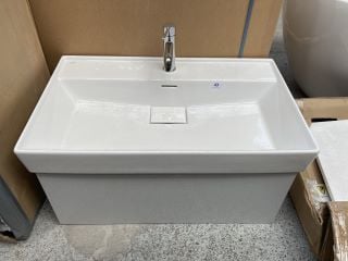 (COLLECTION ONLY) WALL HUNG 1 DRAWER SINK UNIT IN LIGHT GLOSS GREY WITH A 800 X 480MM 1TH CERAMIC BASIN COMPLETE WITH A MONO BASIN MIXER TAP IN CHROME: LOCATION - C1