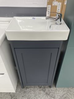 (COLLECTION ONLY) FLOOR STANDING 1 DOOR CLOSET SINK UNIT IN MATT GREY WITH A 460 X 290MM STH CERAMIC BASIN COMPLETE WITH A MONO BASIN MIXER TAP & CHROME SPRUNG WASTE - RRP £670: LOCATION - D4