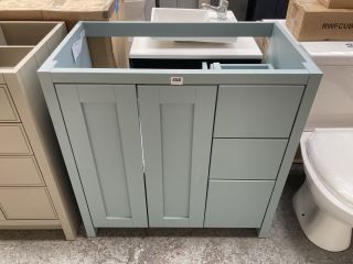 (COLLECTION ONLY) FLOOR STANDING 2 DOOR 3 DRAWER VANITY BASE UNIT IN MINERAL BLUE 820 X 470 X 840MM - RRP £495: LOCATION - D2