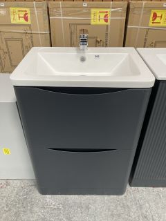 (COLLECTION ONLY) FLOOR STANDING 2 DRAWER SINK UNIT IN ANTHRACITE WITH A 605 X 450MM 1TH POLYMARBLE BASIN COMPLETE WITH A WATERFALL SPOUT MONO BASIN MIXER TAP & CHROME SPRUNG WASTE - RRP £745: LOCATI