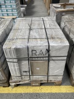 (COLLECTION ONLY) PALLET OF RAK 600MM SQUARE EXTERIOR GRADE FROST THAW RESISTANT PORCELAIN TILES IN SURFACE OFF WHITE RELIEF APPROX 43M2 IN TOTAL 1050KG - RRP £3526 (HEAVY ITEM, ADEQUATE VEHICLE & MA