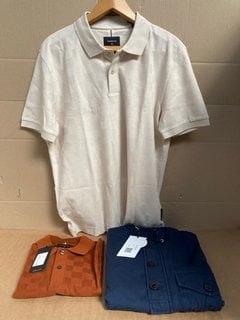 3 X ASSORTED MENS CLOTHING ITEMS TO INCLUDE BOSS X PORSCHE JERSEY POLO TOP IN RUST - UK S - RRP £169.00: LOCATION - E4