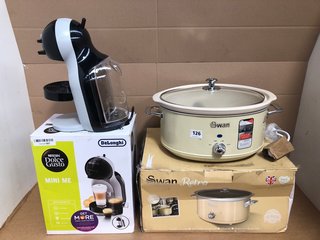 SWAN RETRO 3.5L SLOW COOKER WITH 3 TEMPERATURE SETTINGS - MODEL- SF17021CN - TO INCLUDE NESCAFE DOLCE GUSTO CAPSULE COFFEE MACHINE IN BLACK - MODEL - 14968251: LOCATION - WH6