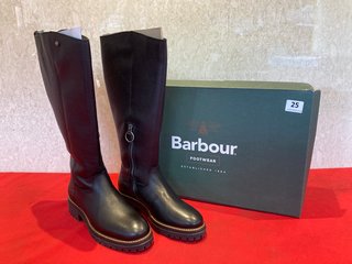 BARBOUR BLAIRE BLACK LEATHER KNEE BOOTS - SIZE UK6 - RRP £189: LOCATION - BOOTH