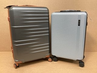 YKK GREY HARDSHELL 360 SWIVEL TRAVEL SUITCASE IN NAVY TO INCLUDE GINZA TRAVEL HARDSHELL 360 SWIVEL TRAVEL SUITCASE IN SILVER: LOCATION - H9