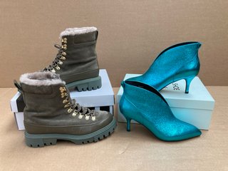 SHOE THE BEAR VALENTINE LOW CUT ANKLE BOOTS IN TURQUOISE-UK SIZE 6 TO INCLUDE JOHN LEWIS & PARTNERS PADDOCK ANKLE BOOTS IN BROWN - UK SIZE 6: LOCATION - G4