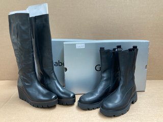 GABOR COMFORT LADIES BOOTS IN BLACK LEATHER-UK SIZE 7 TO INCLUDE GABOR ULE M BOOTS IN BLACK LEATHER- SIZE 8: LOCATION - G4