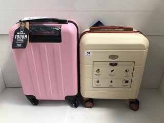 2 X LUGG HARD PLASTIC LIGHTWEIGHT 360 SWIVEL SUITCASES IN BABY PINK & BEIGE: LOCATION - WH1