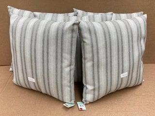 4 X JOHN LEWIS & PARTNERS STRIPED FILLED OUTDOOR CUSHION IN GREY 50 X 50CM: LOCATION - G7