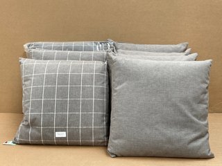 6 X JOHN LEWIS & PARTNERS OUTDOOR CUSHIONS IN GREY AND GREY CHECK: LOCATION - G8