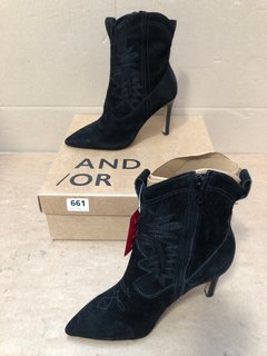 AND/OR OCTAVIO SUEDE ZIP UP HEELED ANKLE BOOTS IN BLACK-UK SIZE 3 : RRP £159.00: LOCATION - G13