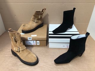 JOHN LEWIS & PARTNERS PERTH LADIES SUEDE ANKLE BOOTS IN BLACK-UK SIZE 4 TO INCLUDE RIVER SUEDE ANKLE BOOTS IN TAN- UK SIZE 6: LOCATION - G13