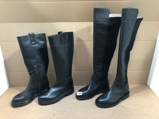 JOHN LEWIS & PARTNERS TILDA 2 LEATHER LONG BOOTS IN BLACK- UK SIZE 4 TO INCLUDE TABIE LONG LEATHER BOOTS IN BLACK- UK SIZE 4: LOCATION - G13