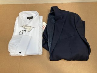 JOHN LEWIS & PARTNERS REGULAR FIT NARROW PLANET SHIRT IN WHITE- SIZE 18.5" TO INCLUDE REGULAR FIT SUIT JACKET IN NAVY- UK SIZE 42R : RRP £170.00: LOCATION - G14