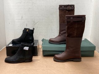 RALPH LAUREN BRIELE LEATHER BOOTS IN BLACK- UK SIZE 3 : RRP £175.00 TO INCLUDE BARBOUR ACORN LEATHER/SUEDE BOOTS IN BROWN- UK SIZE 3 : RRP £169.00: LOCATION - G14