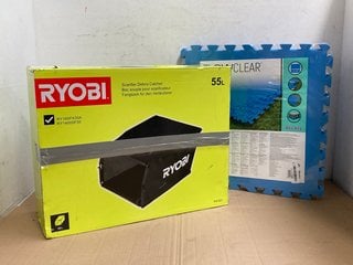 RYOBI 55L SCARIFIER DEBRIS CATCHER FOR USE WITH RY18SFX35A-0RAC822 TO INCLUDE BESTWAY FLOWCLEAR POOL FLOOR PROTECTOR IN BLUE: LOCATION - WH3