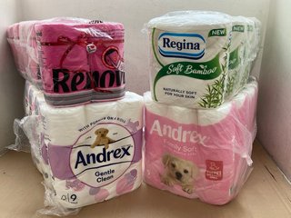 QTY OF ASSORTED TISSUES TO INCLUDE ANDREX CLEAN AND GENTLE CARE 9 PACK TOILET TISSUES: LOCATION - WH4