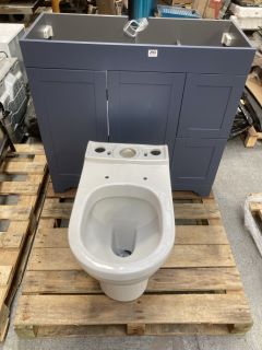 (COLLECTION ONLY) 2 DOOR 2 DRAWER BATHROOM SINK UNIT IN BLUE TO INCLUDE TOILET IN WHITE: LOCATION - A3