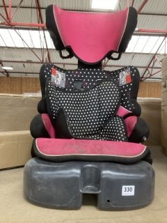 DISNEY MINNIE MOUSE THEMED HIGH BACK TODDLER CAR SEAT IN BLACK & PINK: LOCATION - BR15