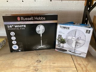 RUSSELL HOBBS 16" WHITE PEDESTAL FAN TO INCLUDE TOWER 12 INCH METAL DESK FAN: LOCATION - AR2