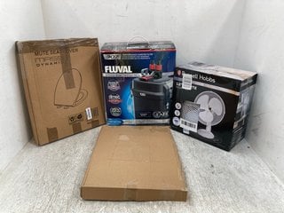 3 X ASSORTED ITEMS TO INCLUDE RUSSELL HOBBS 12'' DESK FAN IN WHITE , FLUVAL PERFORMANCE CANISTER FILTER: LOCATION - E11