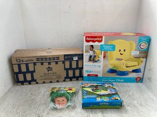 4 X ASSORTED CHILDRENS ITEMS TO INCLUDE FISHER PRICE LAUGH AND LEARN SMART STAGES CHAIR: LOCATION - E9