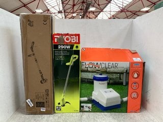 3 X ASSORTED OUTDOOR ITEMS TO INCLUDE 12V WEED SWEEPER , RYOBI ONE+ ELECTRIC GRASS TRIMMER: LOCATION - E8