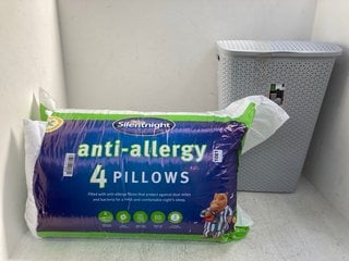 3 X ASSORTED ITEMS TO INCLUDE SILENT NIGHT ANTI ALLERGY 4 PACK PILLOWS: LOCATION - E6