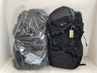 2 X MOUNTAIN WAREHOUSE 65L CARRION BACKPACKS IN BLACK RRP - £140: LOCATION - E4