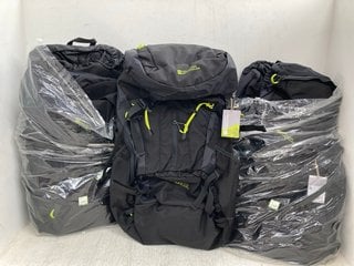 3 X MOUNTAIN WAREHOUSE 65L CARRION BACKPACKS IN BLACK RRP - £140: LOCATION - E4