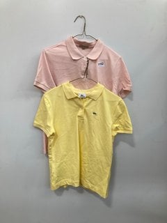 WOMENS BURBERRY POLO SHIRT IN PINK SIZE: XL TO INCLUDE LACOSTE WOMENS POLO SHIRT IN YELLOW SIZE: L: LOCATION - E2