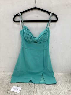 SELF PORTRAIT CREPE MINI DRESS IN AQUA SIZE: 6 RRP - £350: LOCATION - E0