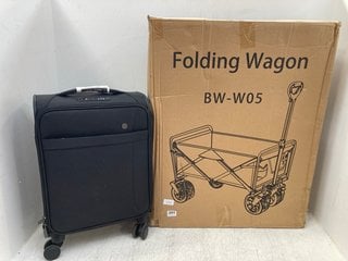 SMALL SOFT SHELL TRAVEL SUITCASE IN BLACK TO INCLUDE FOLDING WAGON MODEL: BW - W05: LOCATION - F0