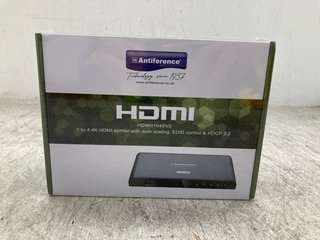 ANTIFERENCE HDMI 1 TO 4 4K HDMI SPLITTER WITH AUTO SCALING , EDID CONTROL & HDCP 2.2 RRP - £110: LOCATION - E1