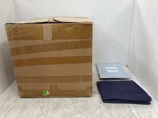 BOX OF SMALL FABRIC AND PLASTIC ZIP UP PROTECTORS IN NAVY: LOCATION - F9