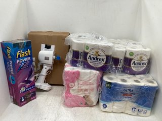 QTY OF ASSORTED CLEANING AND HYGIENE ITEMS TO INCLUDE QTY OF ASSORTED ANDREX TOILET ROLL PACKS: LOCATION - F10