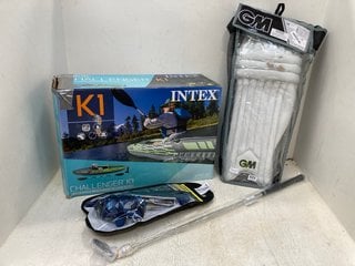 4 X ASSORTED OUTDOOR ITEMS TO INCLUDE INTEX CHALLENGER K1 ONE PERSON KAYAK: LOCATION - F15