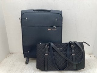 KROSER QUILTED SHOULDER BAG IN BLACK TO INCLUDE SAMSONITE SOFTSHELL MEDIUM SIZED SUITCASE IN BLACK: LOCATION - F15