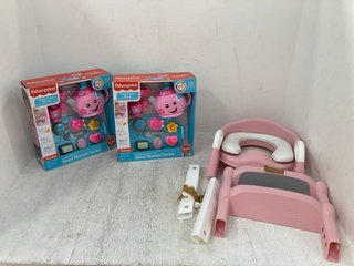 3 X ASSORTED CHILDRENS ITEMS TO INCLUDE 2 X FISHER PRICE LAUGH AND LEARN SWEET MANNERS TEA SETS: LOCATION - F18