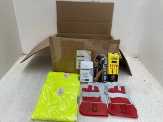 QTY OF ASSORTED TOOL ITEMS TO INCLUDE TYRE SAFETY KIT , EMERGENCY FIRST AID KIT: LOCATION - G9