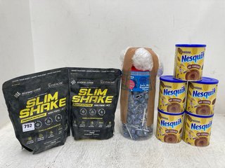 QTY OF ASSORTED CONSUMABLE ITEMS TO INCLUDE 5 X NESTLE NESQUIK HOT CHOCOLATE POWDERS 400G BB: 06/24 (SOME ITEMS MAY BE PAST SELL BY): LOCATION - G11