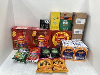 QTY OF ASSORTED CONSUMABLE ITEMS TO INCLUDE 2 X KETTLE MATURE CHEDDAR AND RED ONION POTATO CHIPS 130G BB: 09/24: LOCATION - G11