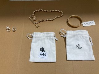 3 X ASSORTED RALPH LAUREN JEWELRY ITEMS TO INCLUDE ANIMAL PRINT GOLD BRACELET WITH CLASP: LOCATION - G15