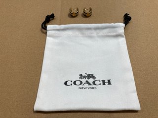 COACH LOGO PRINT BAND EARRING PAIR IN BLACK AND GOLD RRP - £95: LOCATION - G15