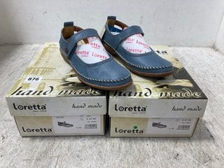 2 X LORETTA HAK LEATHER SLIP ON SHOES IN DENIM SIZE: 3 AND 5: LOCATION - G16