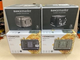 4 X ASSORTED KENWOOD DUSK COLLECTION AND RANGE MASTER MATTE SLATE GREY 4 SLICE TOASTERS: LOCATION - E17